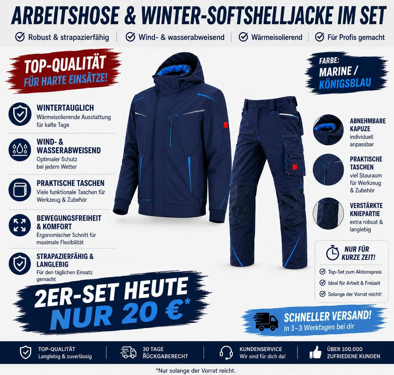Letzter Verkaufstag-Offizieller Markenshop-Softshelljacke x Bundhose Set