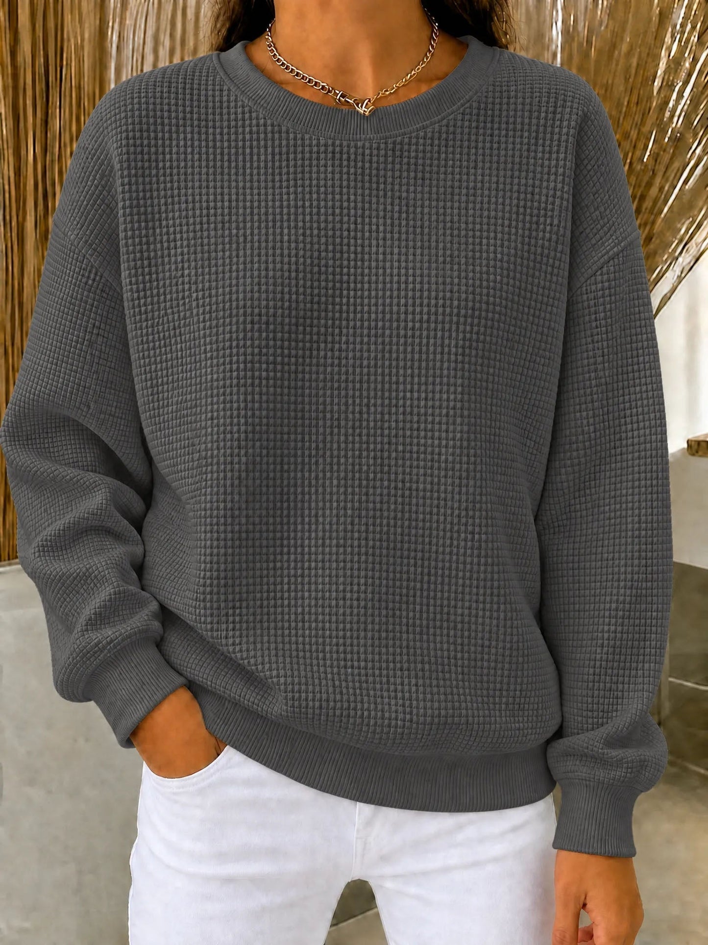🔥CLEARANCE SALE🔥🔥Women's Waffle Knit Crewneck Sweatshirt