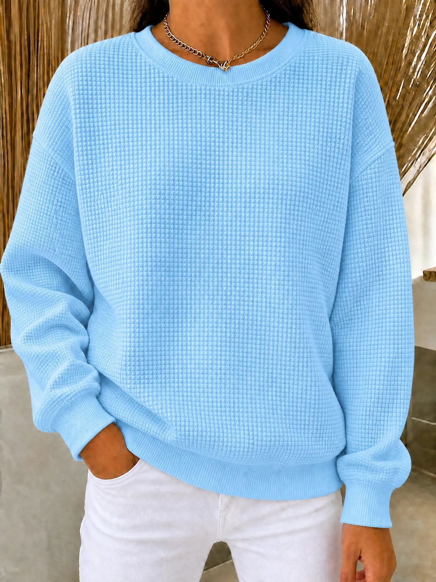 🔥CLEARANCE SALE🔥🔥Women's Waffle Knit Crewneck Sweatshirt
