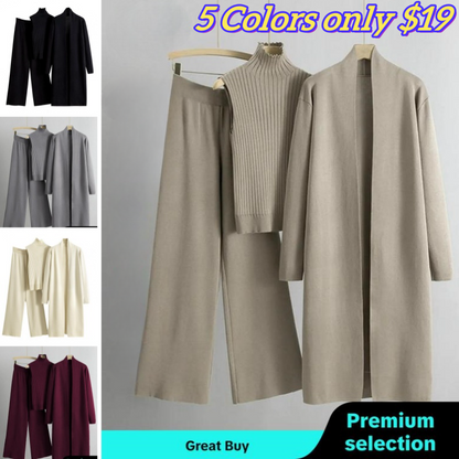 Sweater Set with Sleeveless Vest 3-Piece Set