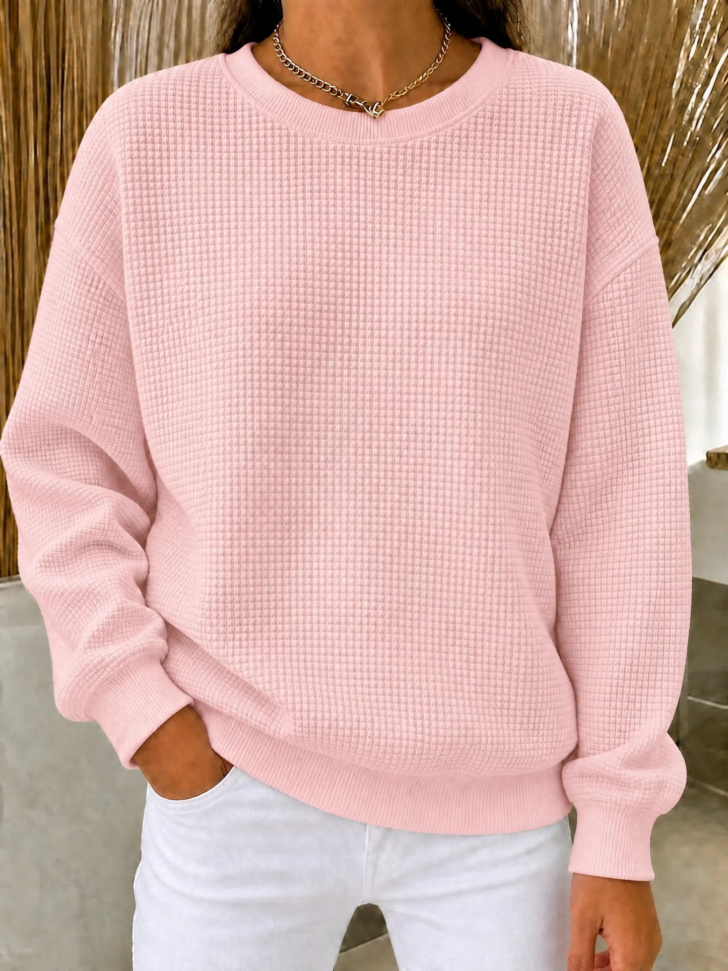 🔥CLEARANCE SALE🔥🔥Women's Waffle Knit Crewneck Sweatshirt