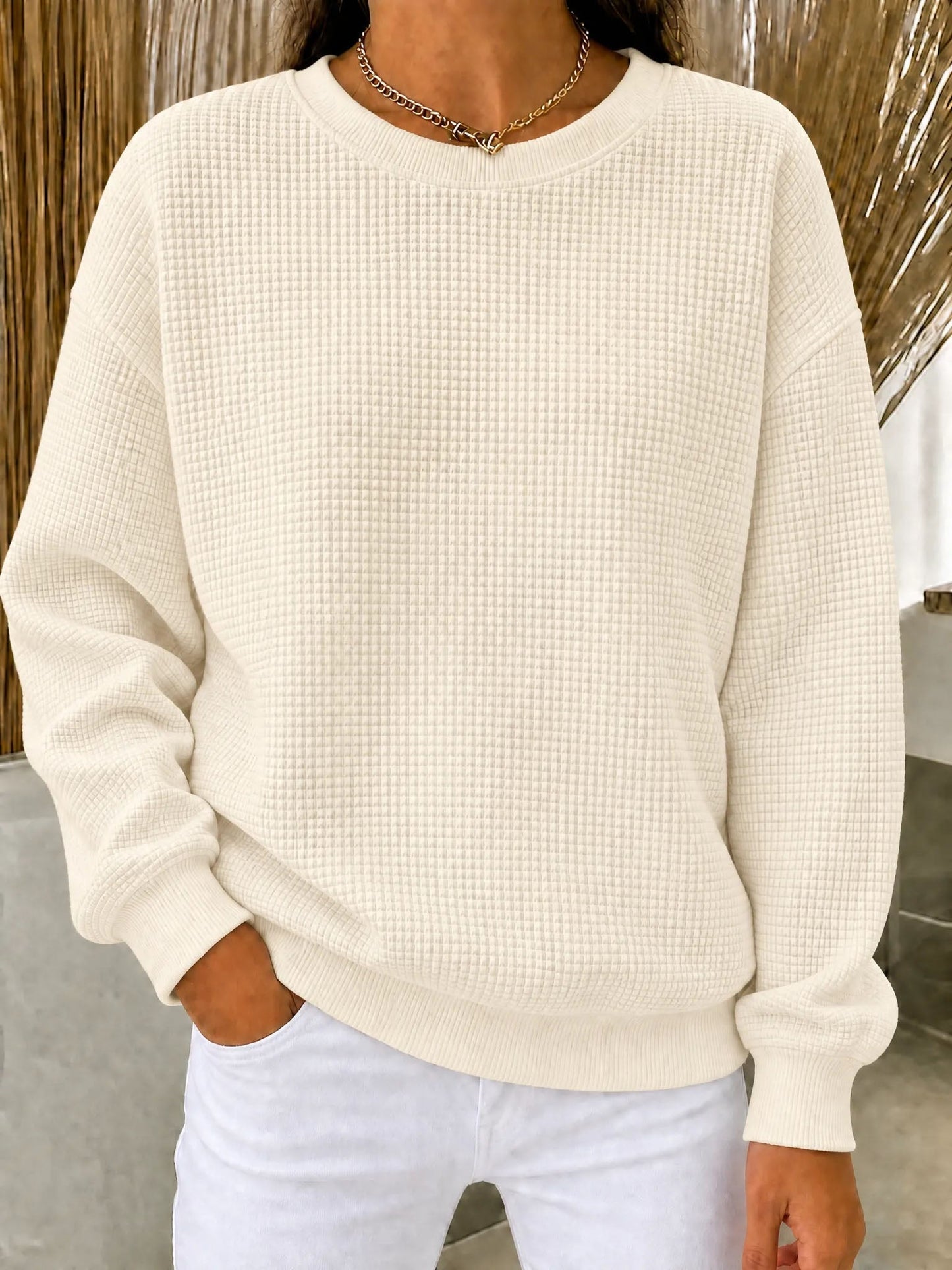🔥CLEARANCE SALE🔥🔥Women's Waffle Knit Crewneck Sweatshirt