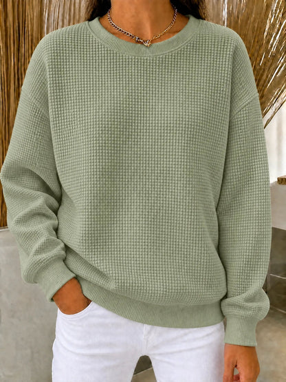 🔥CLEARANCE SALE🔥🔥Women's Waffle Knit Crewneck Sweatshirt