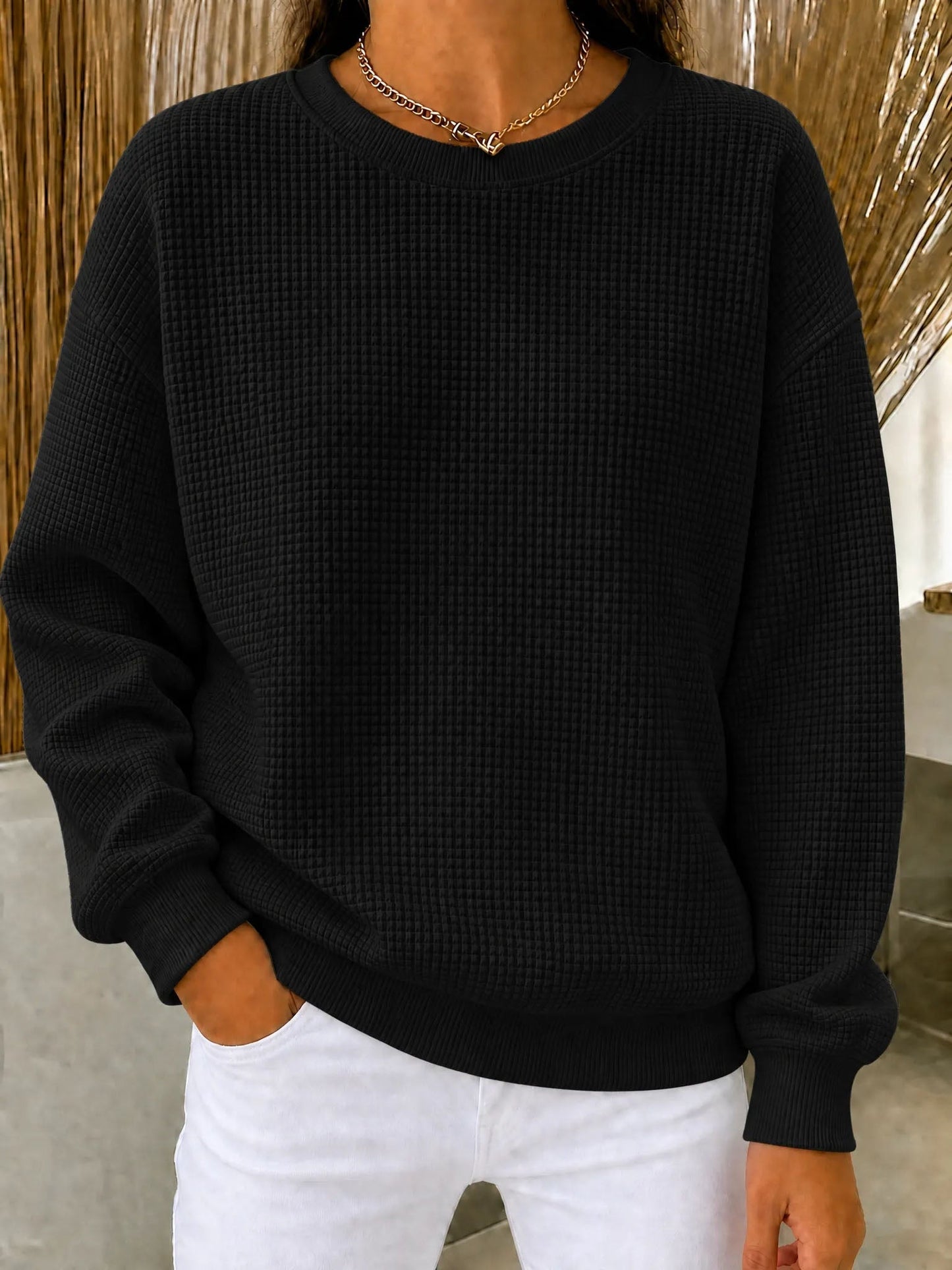 🔥CLEARANCE SALE🔥🔥Women's Waffle Knit Crewneck Sweatshirt