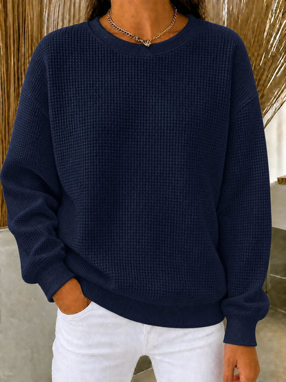 🔥CLEARANCE SALE🔥🔥Women's Waffle Knit Crewneck Sweatshirt