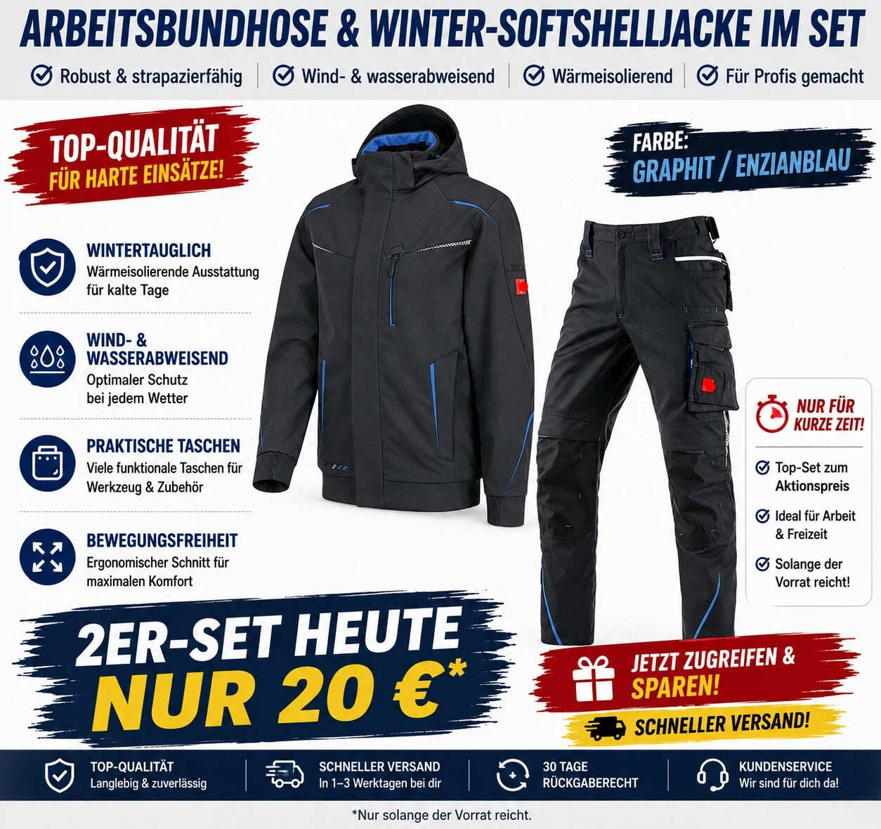 Letzter Verkaufstag-Offizieller Markenshop-Softshelljacke x Bundhose Set