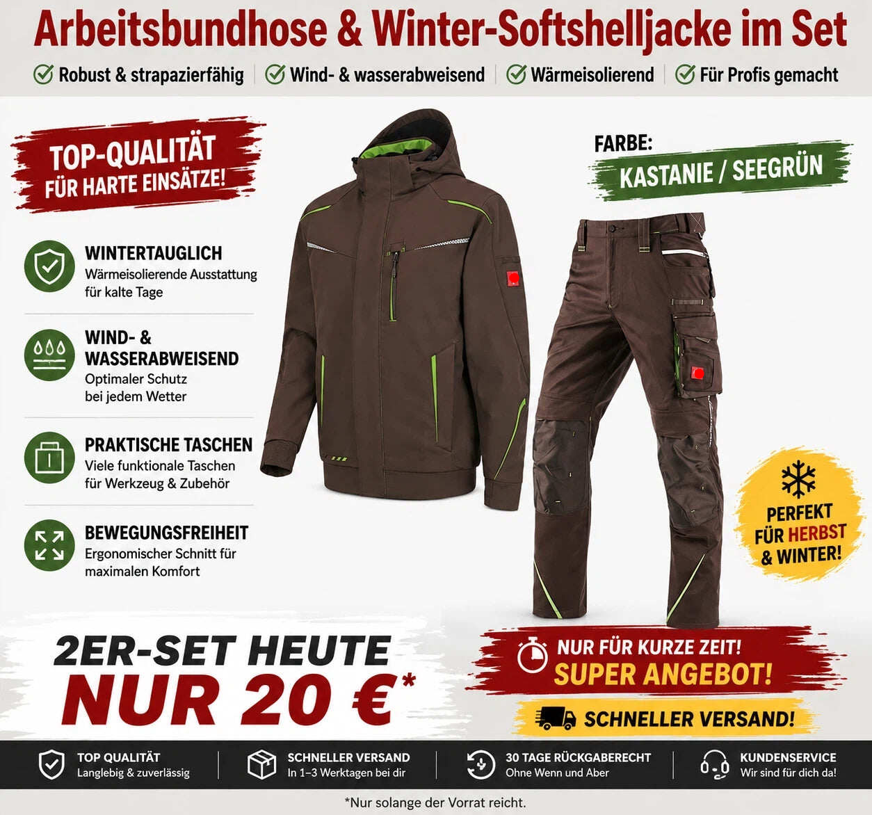 Letzter Verkaufstag-Offizieller Markenshop-Softshelljacke x Bundhose Set